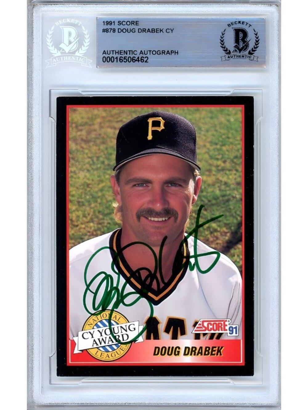 Doug Drabek Signed 1991 Score Cy Young #878 Pirates Beckett BAS Slabbed MLB Auto